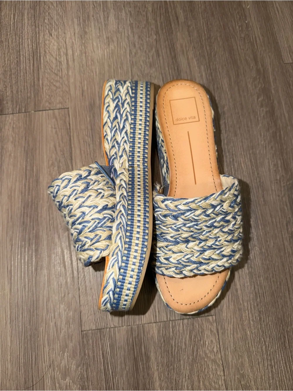 Dolce Vita Blue & Cream Braided Slide Mules